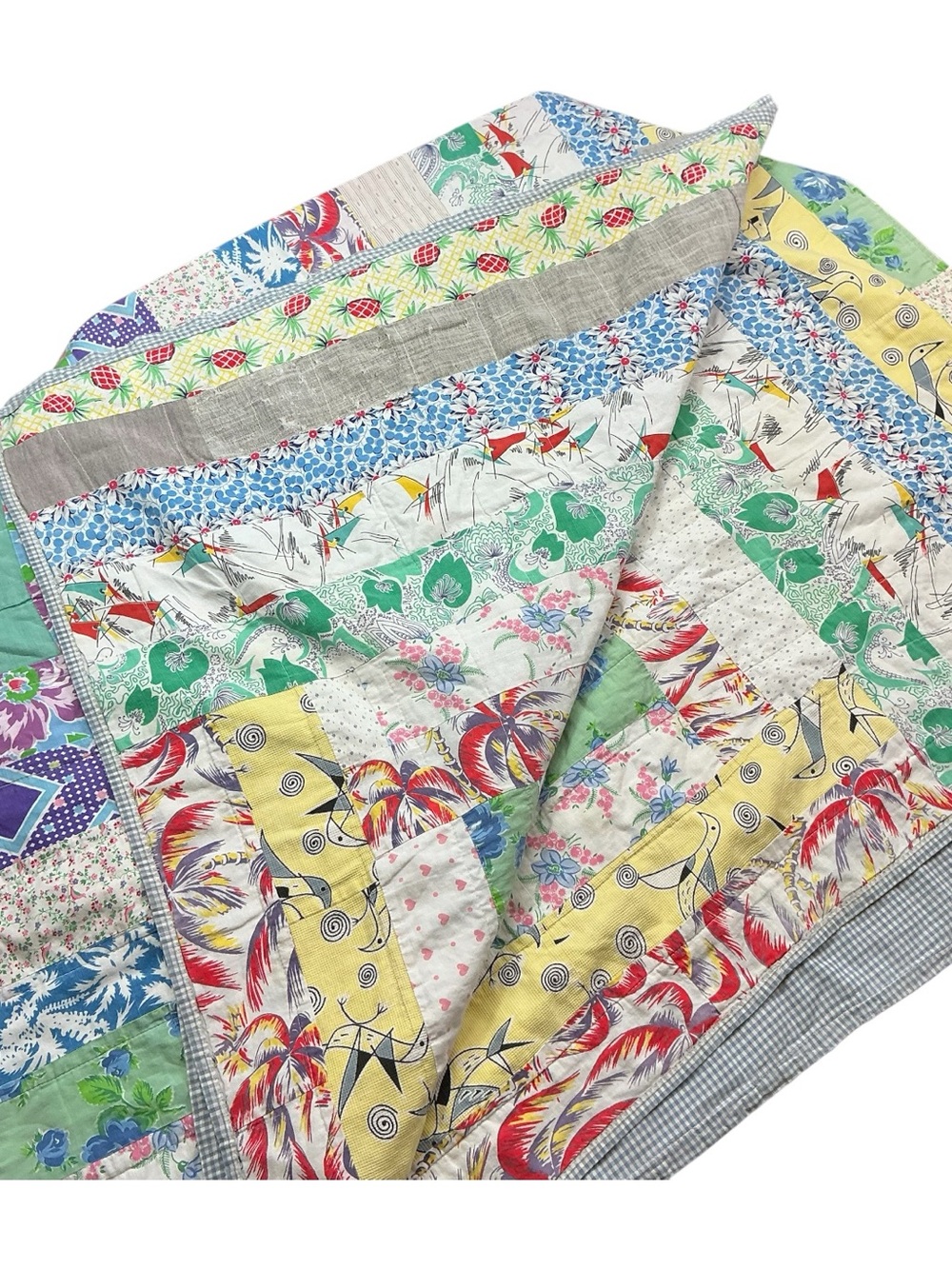 Vintage patchwork multicolored reversible quilt 63 x 80 USA made